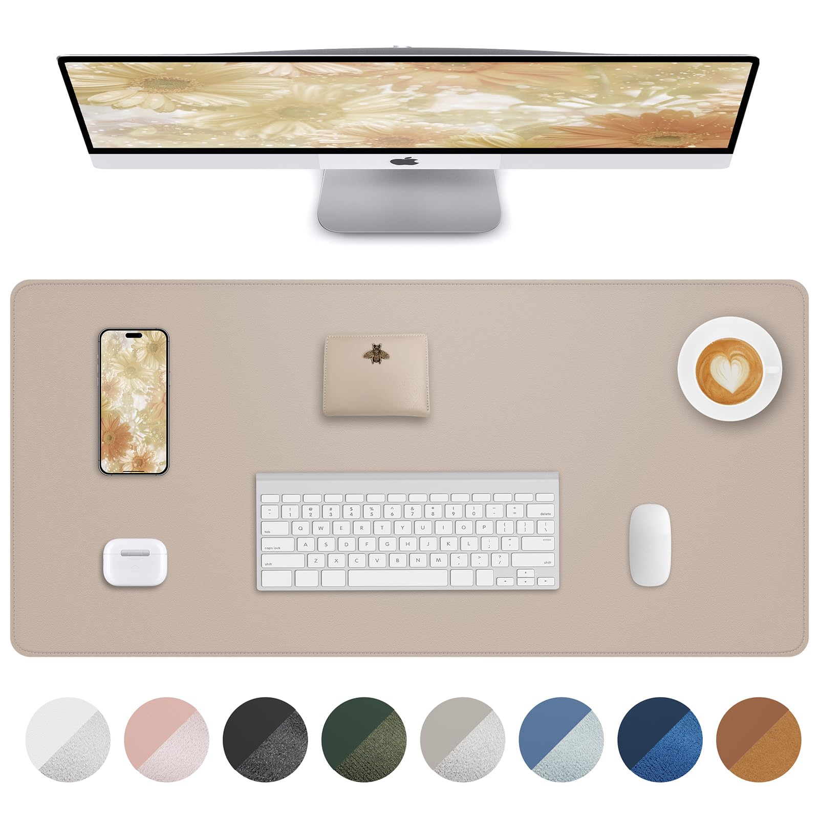 Photo 1 of Non-Slip Desk Pad,Desk mat,Large Mouse Pad,Office Desk mat,Waterproof PU Leather Desk Blotter Mat,Laptop Desk Pad,Desk Writing Pad for Office and Home (Beige, 24" x 13.7")