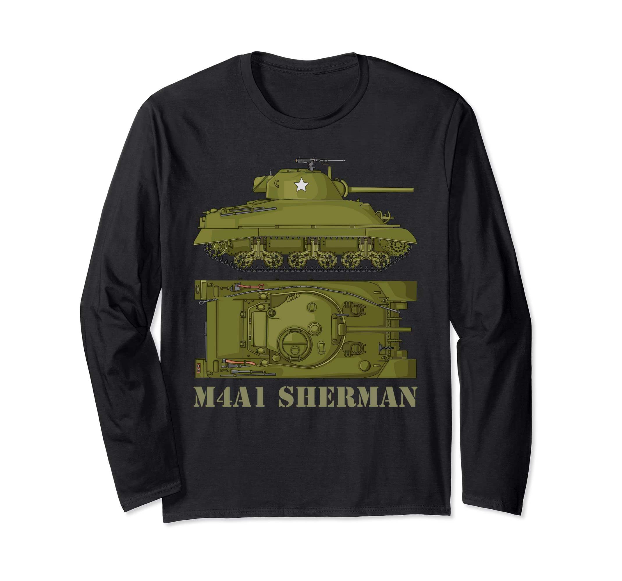 M4A1 Sherman WW2 American Tank Diagram Long Sleeve T-Shirt