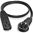 Maximm Cable 1 Ft 360° Rotating Flat Plug Extension Cord/Wire, 16 AWG Multi 3 Outlet Extension Wire, 3 Prong Grounded Wire - Black - UL Certified