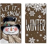 Croar Hello Winter Snowman Brown Kitchen Dish Towels Set of 2, Let It Snow Snowflake Drying Hand Towel Baking Cooking Cloth, Christmas Seasonal Bathroom Home Decoration 18'' x 26''