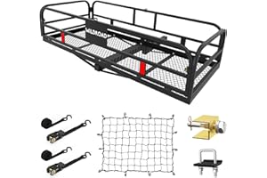Wildroad Hitch Cargo Carrier 500 LBS Capacity Vehicle Hitch Baskets 60" x 24" x 14" Fits 2" Hitch Receiver with Cargo Net, Ratchet Straps and Dual Hitch Tightener