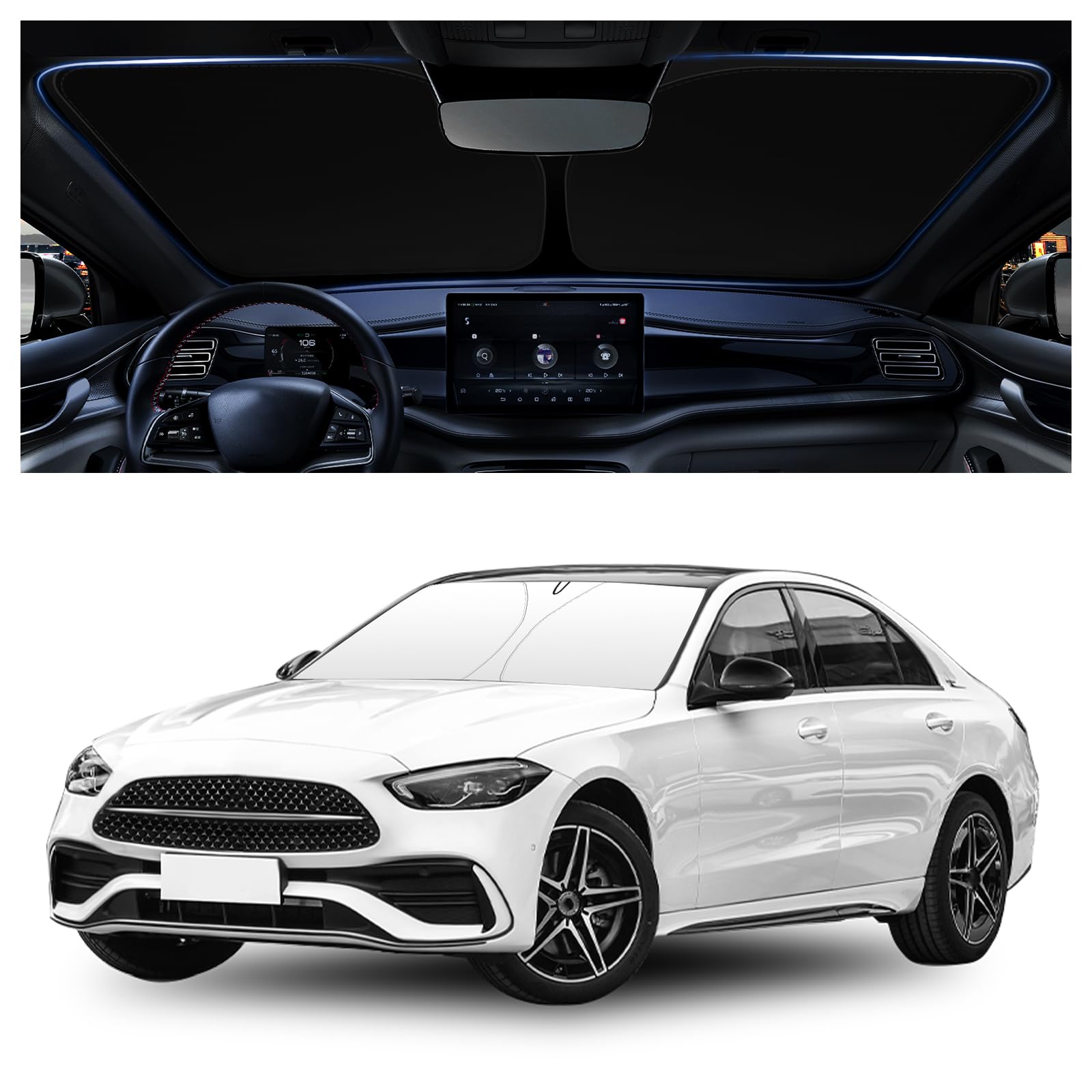 Photo 1 of 55.12 * 27.56" Car Windshield Cover with Storage Pouch,Foldable 210T Car Sun Shade Windshields for Cars Interior Protection,Universal Windshield Sun Shade for Small Cars (M (55.12 * 27.56 inch))