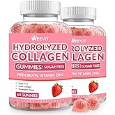 Sugar Free Collagen Gummies for Women, 2000mg Protein Type I,II,III,V,X with 5000mcg Biotin Vitamin C D B12, Hydrolyzed Colla