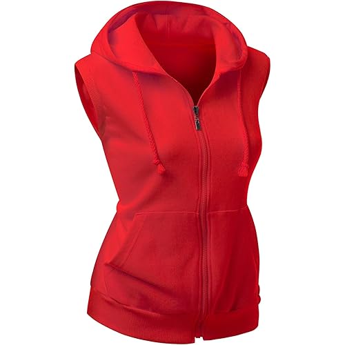 Xpril Women's Basic Solid Cotton Based Zipper Vest Hoodie