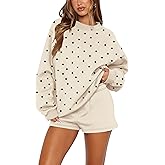 calbatic Women Polka Dot Sweatshirt Oversized Graphic Crewneck Long Sleeve Fleece Pullover Y2K Casual Hoodies