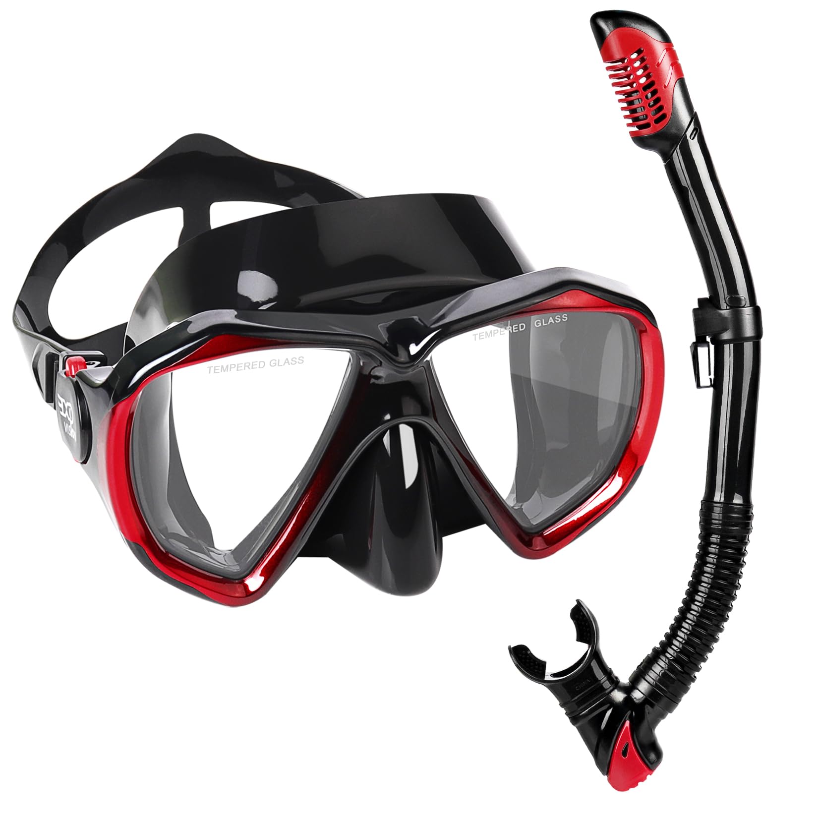 Adult Snorkel Set, Professional Snorkeling Gear Panoramic Anti-Fog Diving Goggles and Dry Snorkel Tempered Glass Scuba Mask for Diving, Snorkeling and Swimming