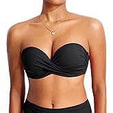 DOBREVA Women's Underwire Bandeau Bikini Top Sexy Strapless Bathing Suit Tops Halter Swimwear - Bra Sizes