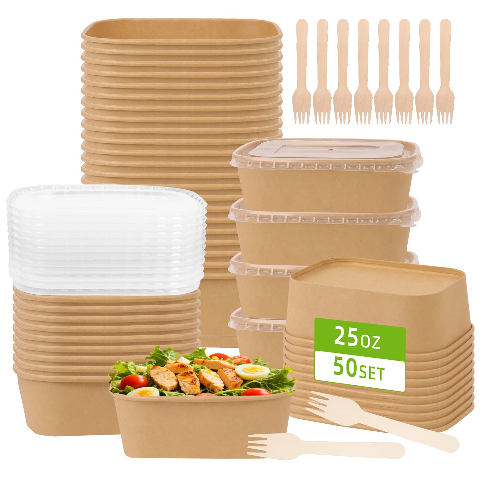 Photo 1 of ***LIKE NEW/OPEN BOX***
DeziWood 50 Pack 25 oz Paper Food Containers with Lids, Meal Prep Containers Disposable Large Paper Bowls, Microwavable and Freezer Storage Use Cardboard Food Containers