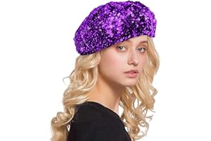 Womens Sequin Glitter Beret Hats Sparkly French Artist Cap Bling Disco Hats for Halloween Party Club Dance