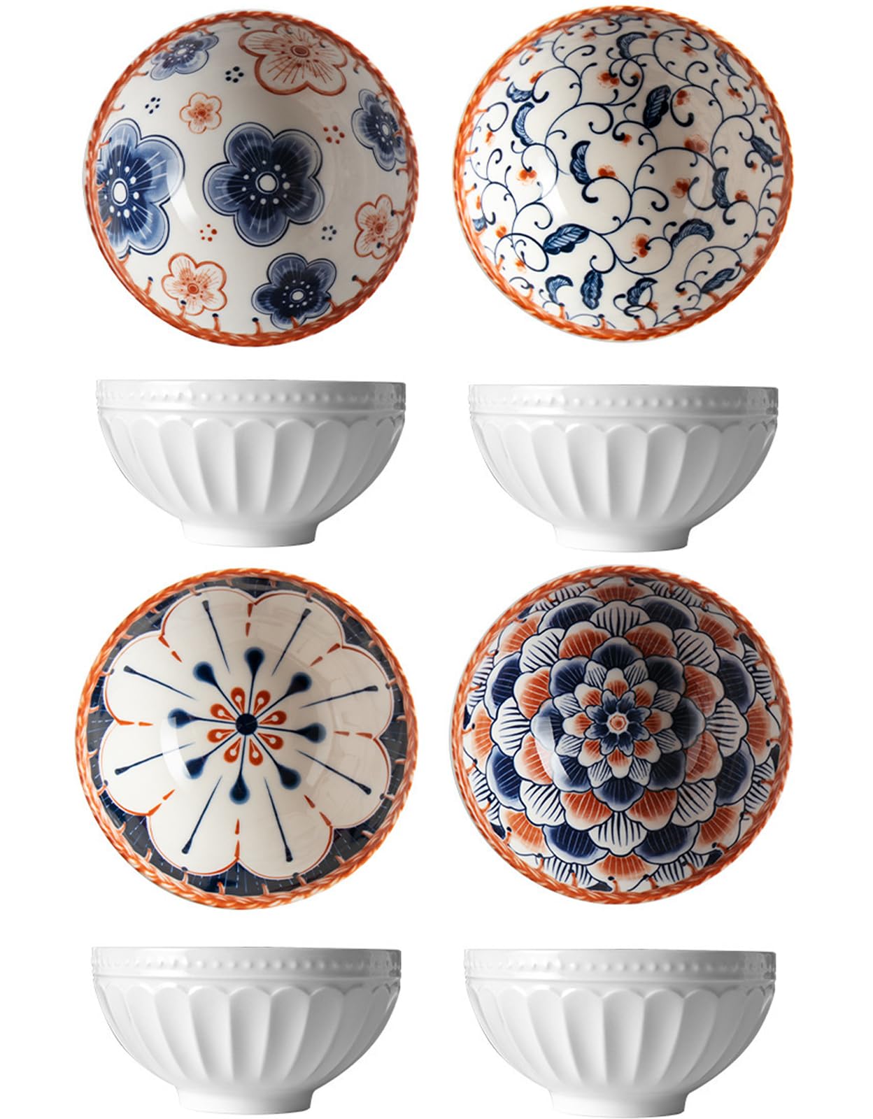 TuYines Cereal Bowls Set,Porcelain Dessert Bowls, Soup Bowl,Ceramic Rice Bowl,4.75 Inch Serving Bowls for Rice,Ice Cream,Soup,Breakfasts,Noodles, Microwave and Dishwasher Safe