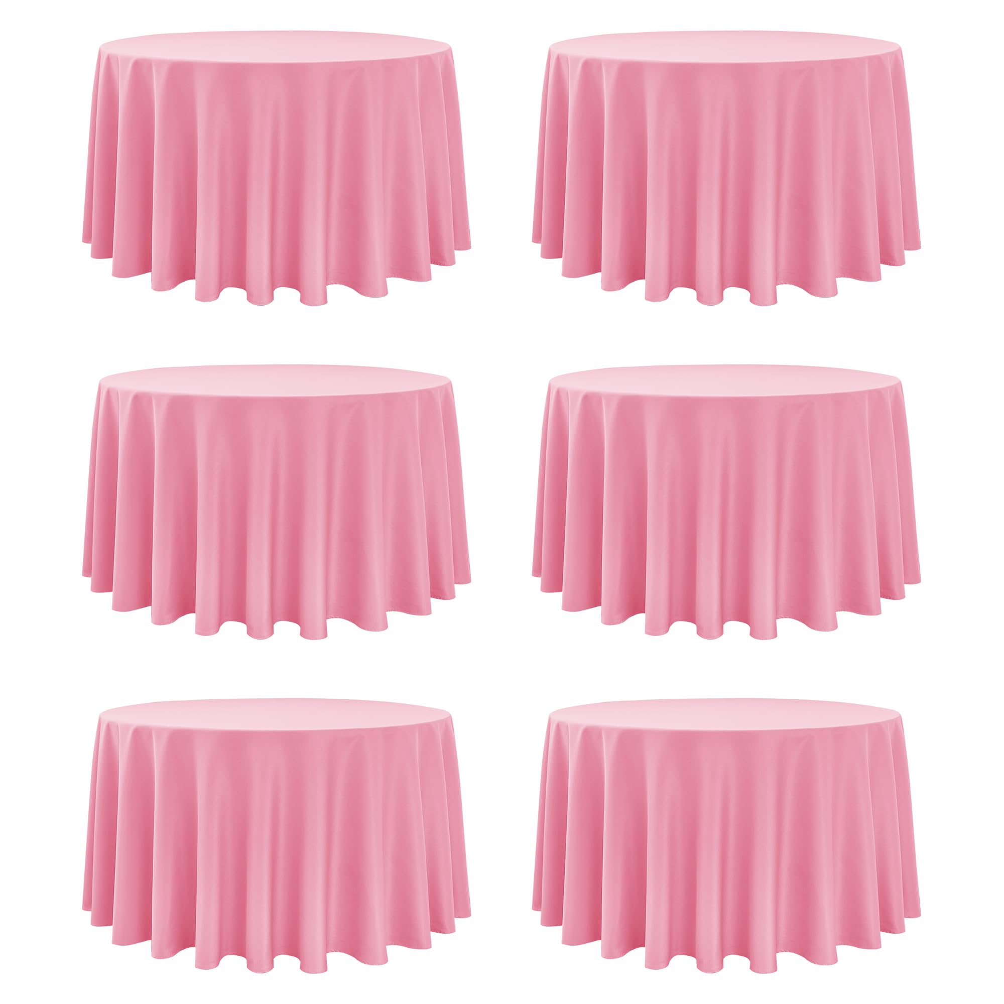 Photo 1 of Dailyset 6-Pack Pink Round Tablecloths, 120 Inches, Stain-Resistant Polyester for 5-6 Ft Round Tables - Washable Table Covers for Weddings, Banquets, Birthday Parties, Events