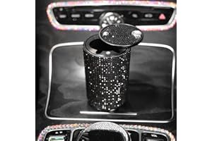 POMELO LITCHI PITAYA Car Cigarette Ashtray Auto Mini Car Ashtray Portable with lid smell proof Crystal Diamond Car Ashtray for Women Mini Car Trash Can Ideal for Car——size:10cm*6cm(Black)