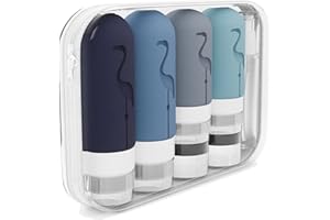 OHANA HOME Zip Bins Travel Bottles For Toiletries Set | Refillable Silicone Travel Toiletry Bottles With Hard Shell Zipper Case | TSA Approved Kit 3oz, 2oz Size Leak Proof Containers for Liquids, Shampoo, Soap