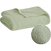Madison Park Farmhouse Blanket,100% Cotton Luxuriously Soft Fresh Spun Farmhouse Basketweave Blanket Breathable All Seasons Lightweight Blanket for Bed, Couch and Office, King, Green