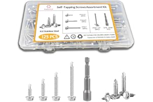 Jyphorixal Self-Tapping Screws, 410 Stainless Steel, 125 PCS Assortment Kit with Driver, #10 1/2" 3/4" 1" 1-1/2", Hex Washer Head
