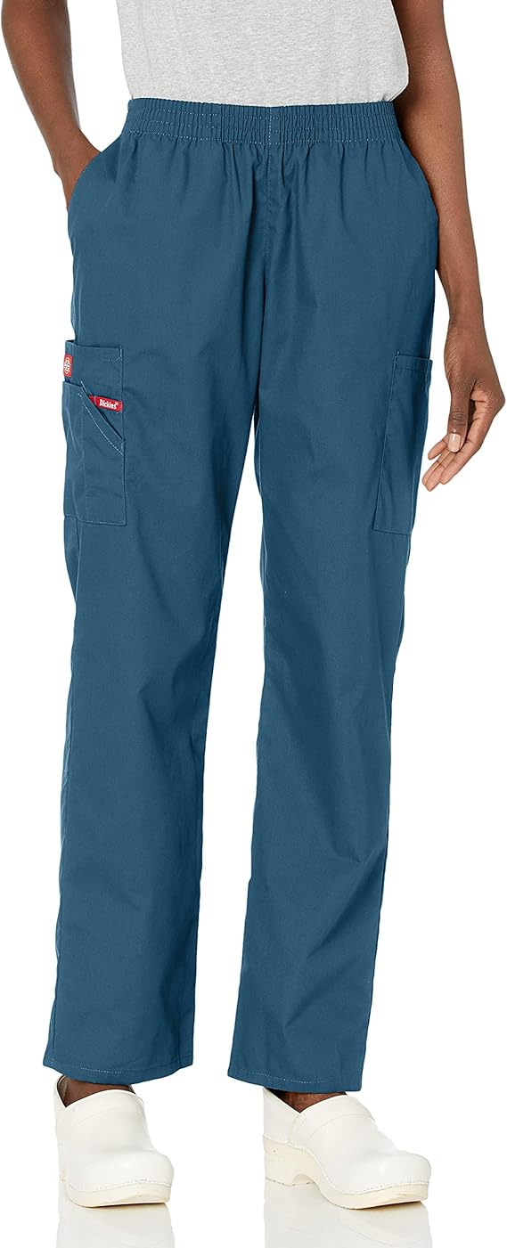 Dickies Women's Signature Elastic Waist Scrubs Pant Blue XXS Petite