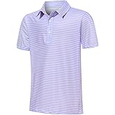 Cuddomper Boys Performance Polo Dry Fit Short Sleeve Golf Stripe Shirt for Active Casual Size 5-14