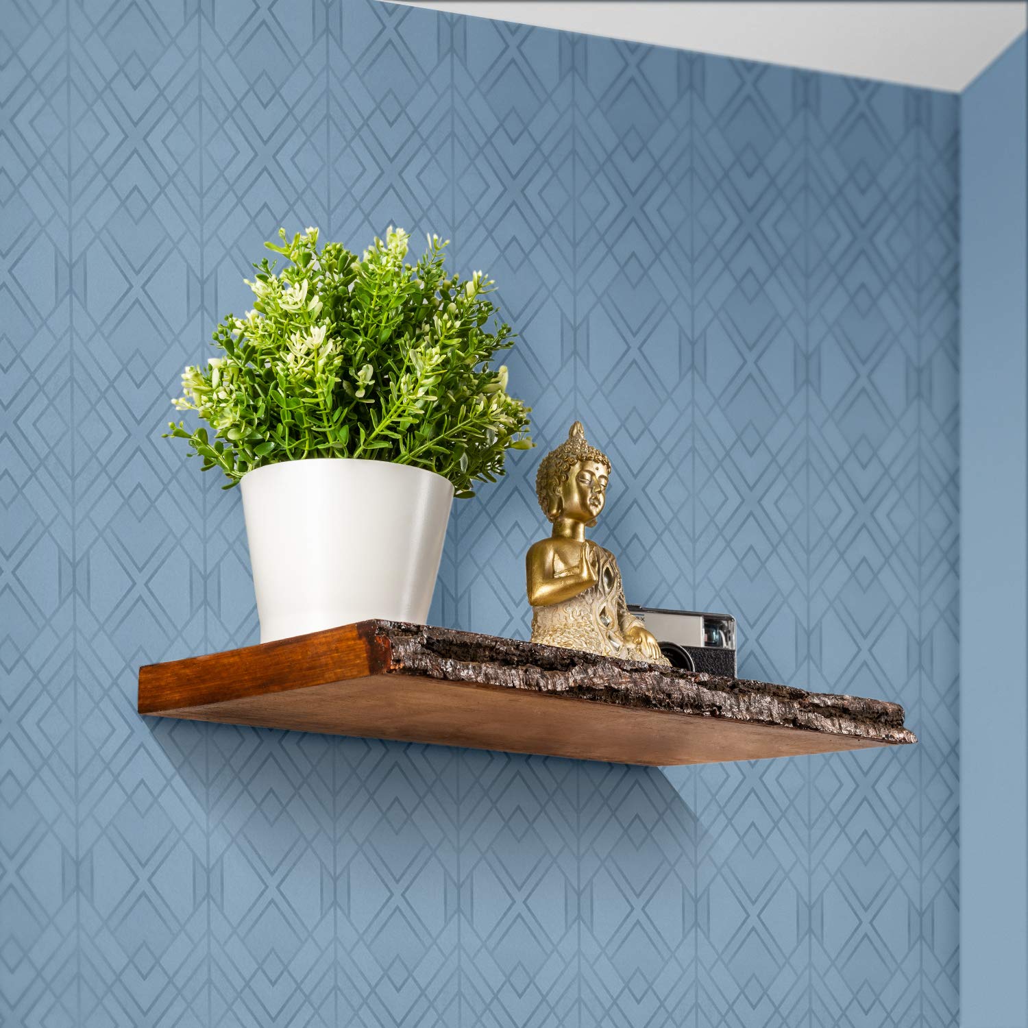 Rustic Live Edge WHITE OAK BARK Floating Shelf/shelves Pantry shelves