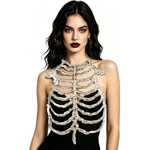 YZNlife Gothic Skeleton Rib Cage Chest Armor - PU Foam Ribcage Corset Body Harness for Party Halloween Cosplay Accessory