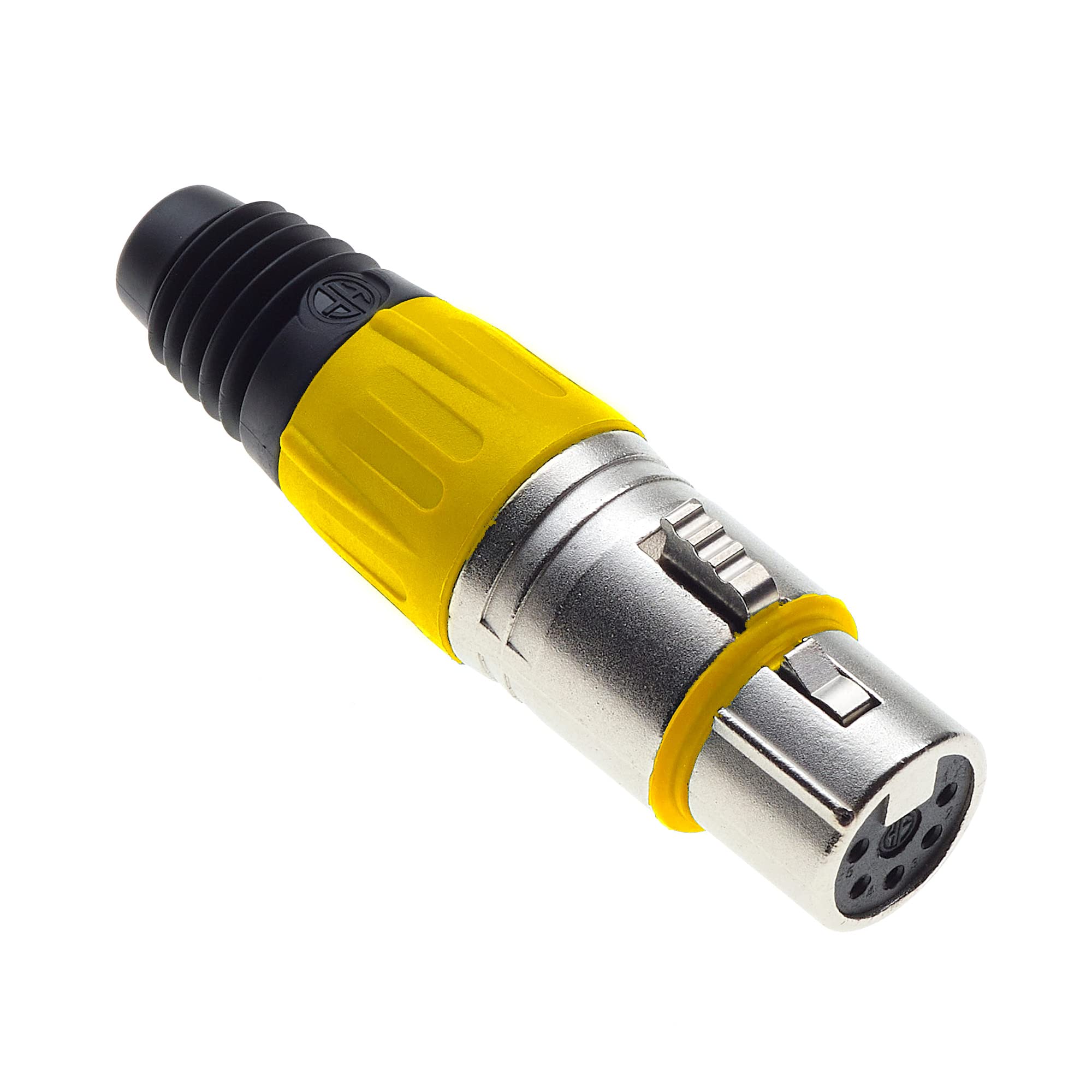 Keple 5 Pole XLR Socket, Yellow - Female Audio Mic Microphone DMX Plug Jack Socket, Nicked-Plated Adapter, Metal Construction Connector With Plastic Housing