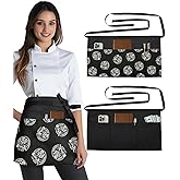 Slohif Reversible Server Apron 6 Pockets - Waist Apron for Waitress Women Half Serving Short Apron for Waiter