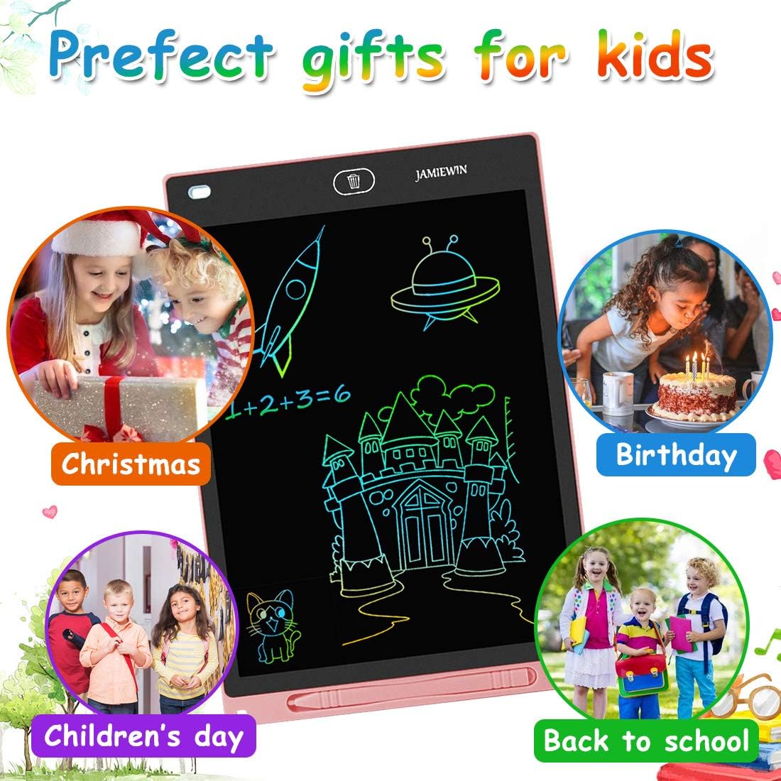 JAMIEWIN 12 Inch LCD Writing Tablet, Colorful Drawing Doodle Board for Kids, Toddler Drawing Pad Writing Board for Kids, Christmas Birthday Gifts Toys for Boys Girls Home Office Memo Pink: Computers & Accessories