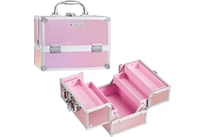 FRENESSA Makeup Train Case 8.85 Inch Portable Makeup Case Organizer Cosmetic Box Make Up Box Makeup Organizer Cosmetic Storage Cases with Locking Nail Kit Organizer Small Travel Case Mermaid Pink
