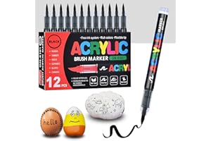 12 Pack Black Acrylic Paint Pens, Soft Brush Tip Acrylic Paint Markers, Waterproof Art Markers for Wood, Metal, Ceramic, Fabr