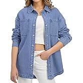 HISEA Denim Shirt Women, Jean Shirts for Women, Oversized Denim Shirt for Women, Jean Shacket with Long Sleeves for Winter