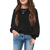 Mafulus Girl's Puff Long Sleeve Crewneck Pullover Sweaters Kids Cable Knit Hollow Out Slouchy Cute Fall Jumper Tops 5-14T