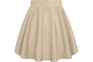 Auranso Girls Mini Skirt Stretch Waist Casual Flared Plain Pleated Skater Skirt