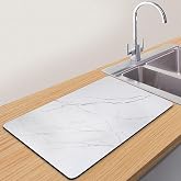 CooRug Marble Pattern Dish Drying Mat, 12" x 20", Light Marble | Heat Resistant, Non-slip Rubber Backed,Absorbent, Easy to Clean, for Countertops, Coffee bar