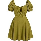 CIDER Mini Dresses for Women Puff Sleeves Square Neck Tie Back Dresses Summer Casual Trendy Outfits