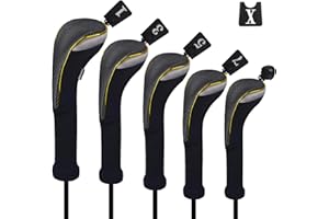 Andux 5Pcs/Set Gold Golf 460cc Driver Fairway Woods Hybrids Club Head Covers MT/ZH15