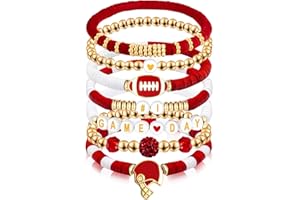 Kopuscristing Game Day #1 Bracelet Football Charm Beaded Stretch Bracelet Sports Jewelry for Football Dads Moms Coaches Fans Gifts
