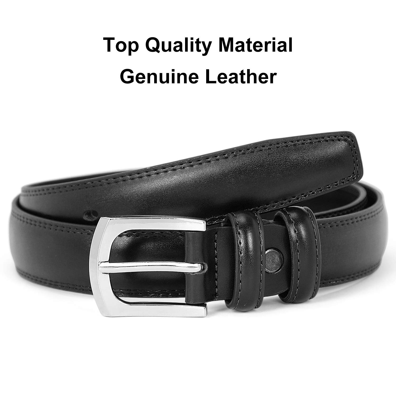 JASGOOD Men\'s Belt, Genuine Leather Dress Belt with Prong Buckle Classic Casual Belt (1-Black, Suit for Waist Size 39-43 Inches)