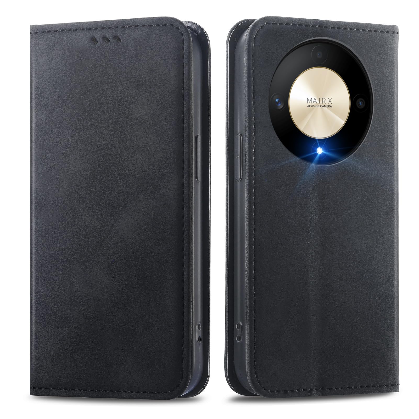 MOJIA Case Compatible with Honor Magic6 Lite 5G (Magic 6 Lite) / X9b, PU Folio Leather Wallet Phone Cover [magnetic closure] with TPU Inner Shell, Card Holder Stand Case. Black — image 1