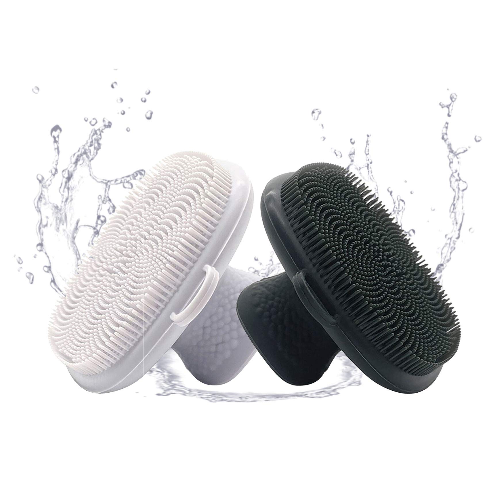 Facial Cleansing Brush Silicone, Soft Face Exfoliating Scrubber Brush Pad, Face Scrubber Brush for Women Men Exfoliation, Massage Scrubber Pad, Gentle Exfoliating, Removing Blackhead (Black+White)