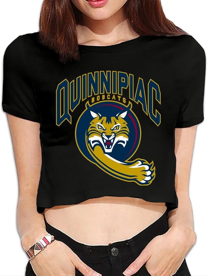 Quinnipiac Bobcats Logo Basketball Women's Top Bare Midriffs Tshirt