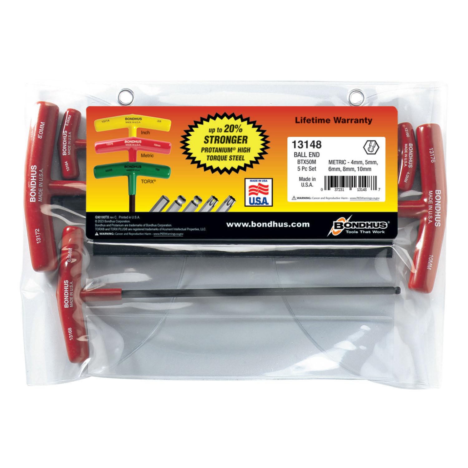 Bondhus, BTX50MM T-Handle BALLDRIVER HEX Set 4MM-10MM, 13148