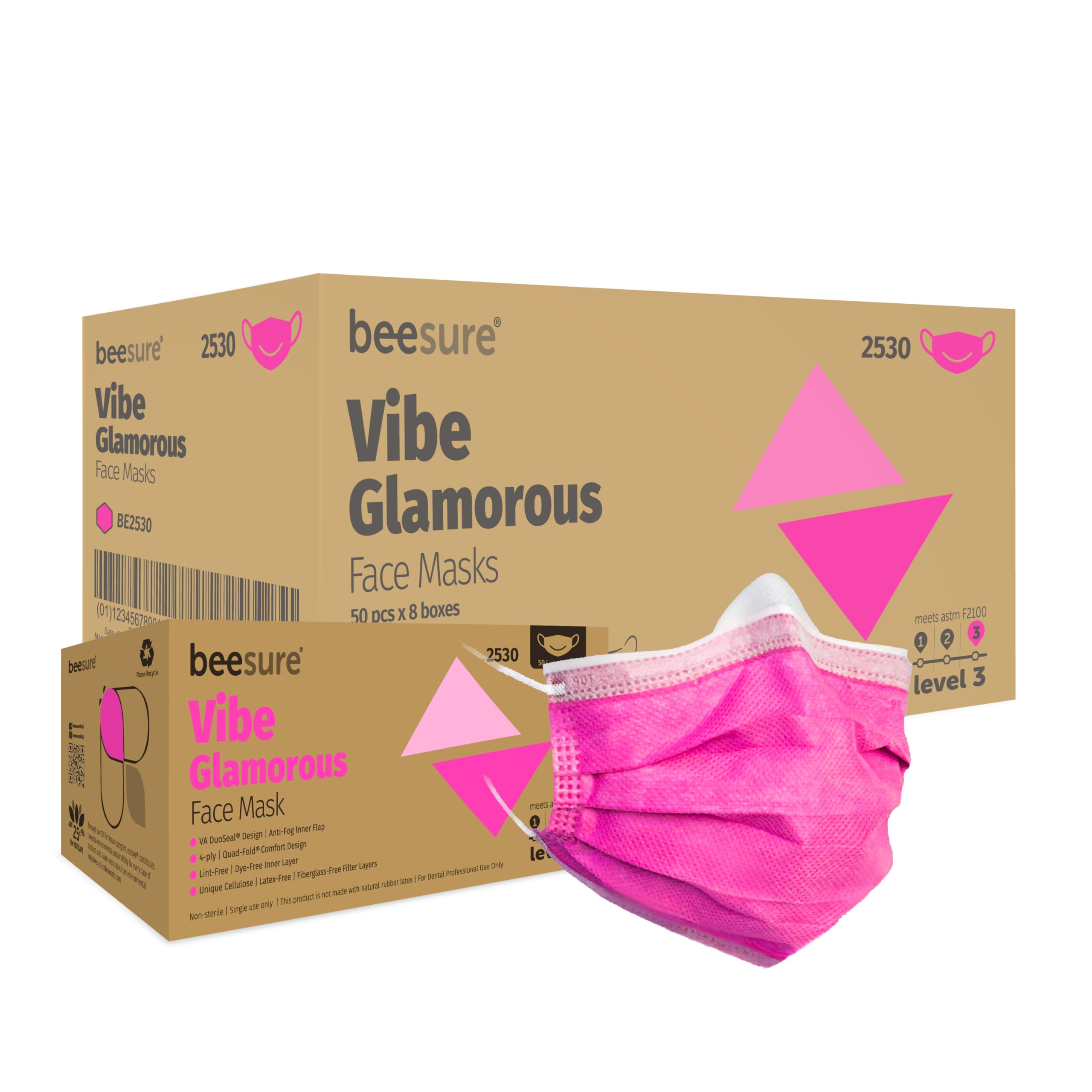 BeeSure - BE2530case Vibe Face Masks, Glamorous Pink (Pack of 400) Image BeeSure - BE2530case Vibe Face Masks, Glamorous Pink (Pack of 400) Image