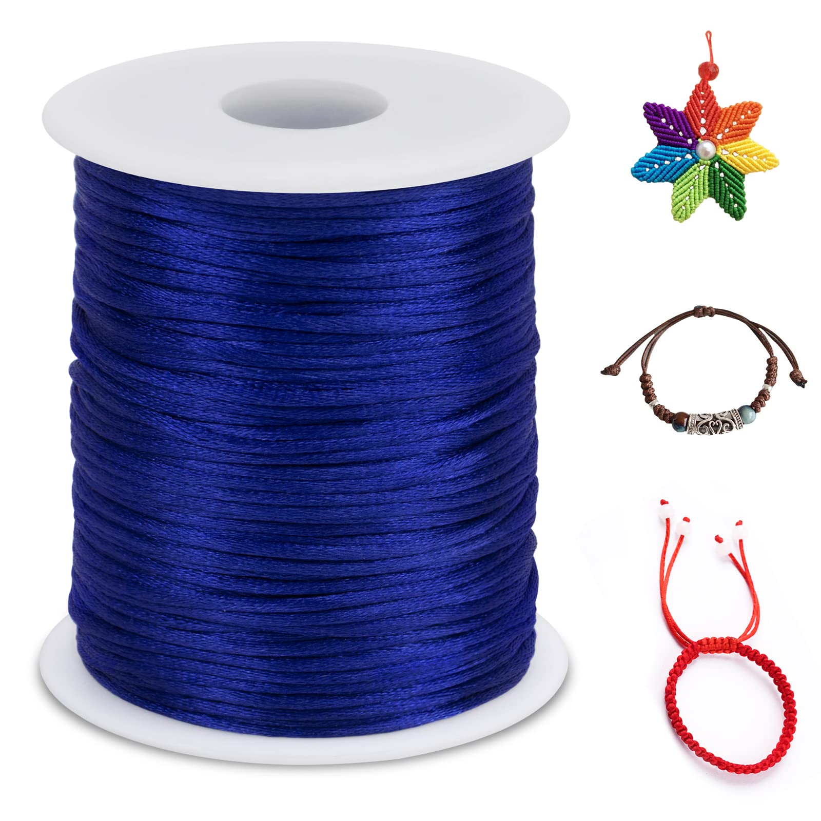 LEREATI Nylon Cord 2mm x 100m, Satin Cord Nylon String Macrame Cord, Coloured Beading Thread String for Making Bracelet, Necklace, Chinese Knot, Jewellery (Royal Blue)