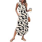 AUSELILY Womens Summer Casual Maxi Dresses 2026 Sleeveless Long Beach Dresses V Neck Loose Sundresses with Side Split Pockets
