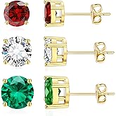 5 Pairs 14K Gold Plated Stud Earrings for Women, Hypoallergenic Earring Sets for Multiple Piercing, Premium Cubic Zirconia Studs Earrings for Women