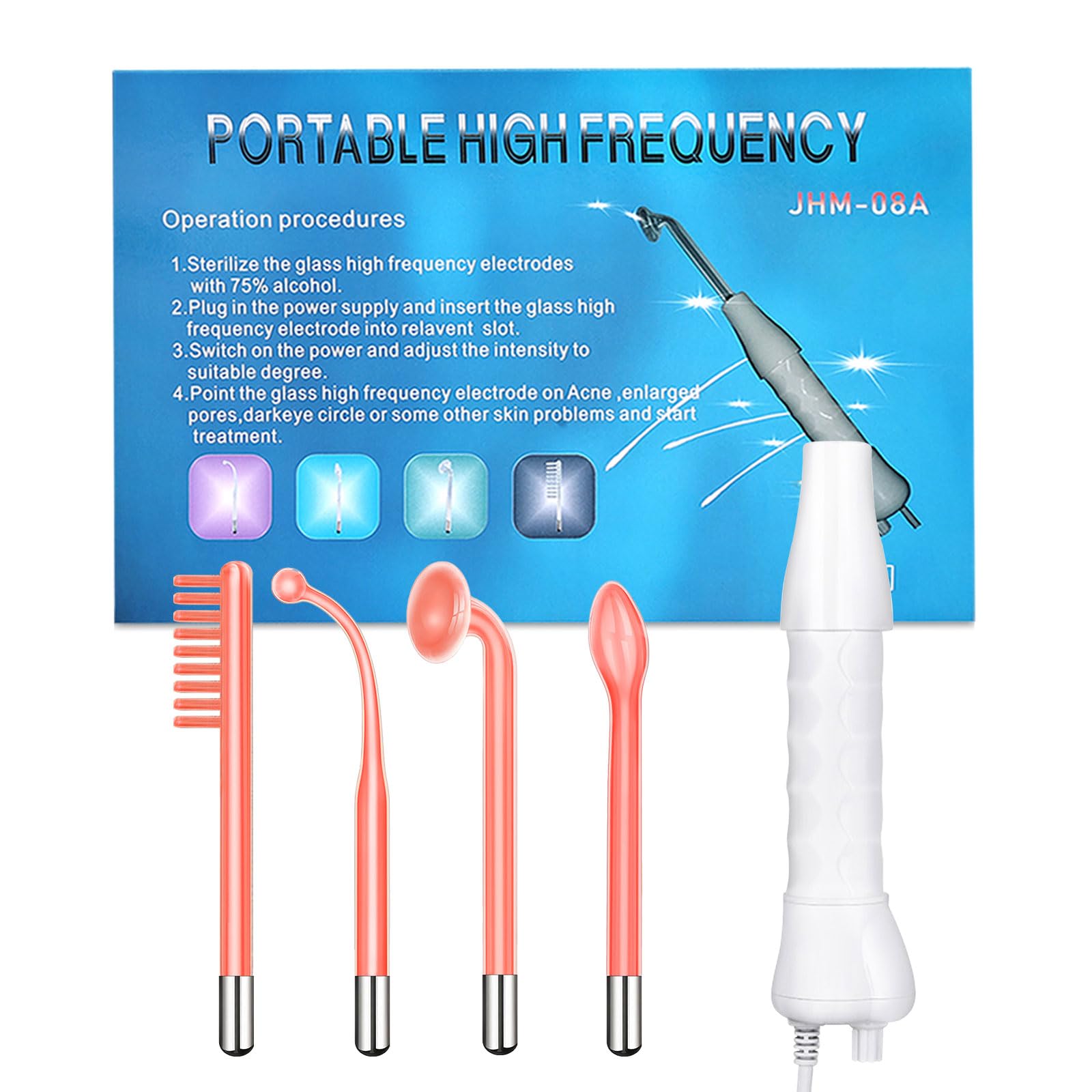 Yofuly High F-requency Face Wand, Portable High F-requency Facial Machine with 4 Red Neon Stabs, Skin Tightening Machine for Facial Beauty, Face Device for Skin Care Home Salon Use