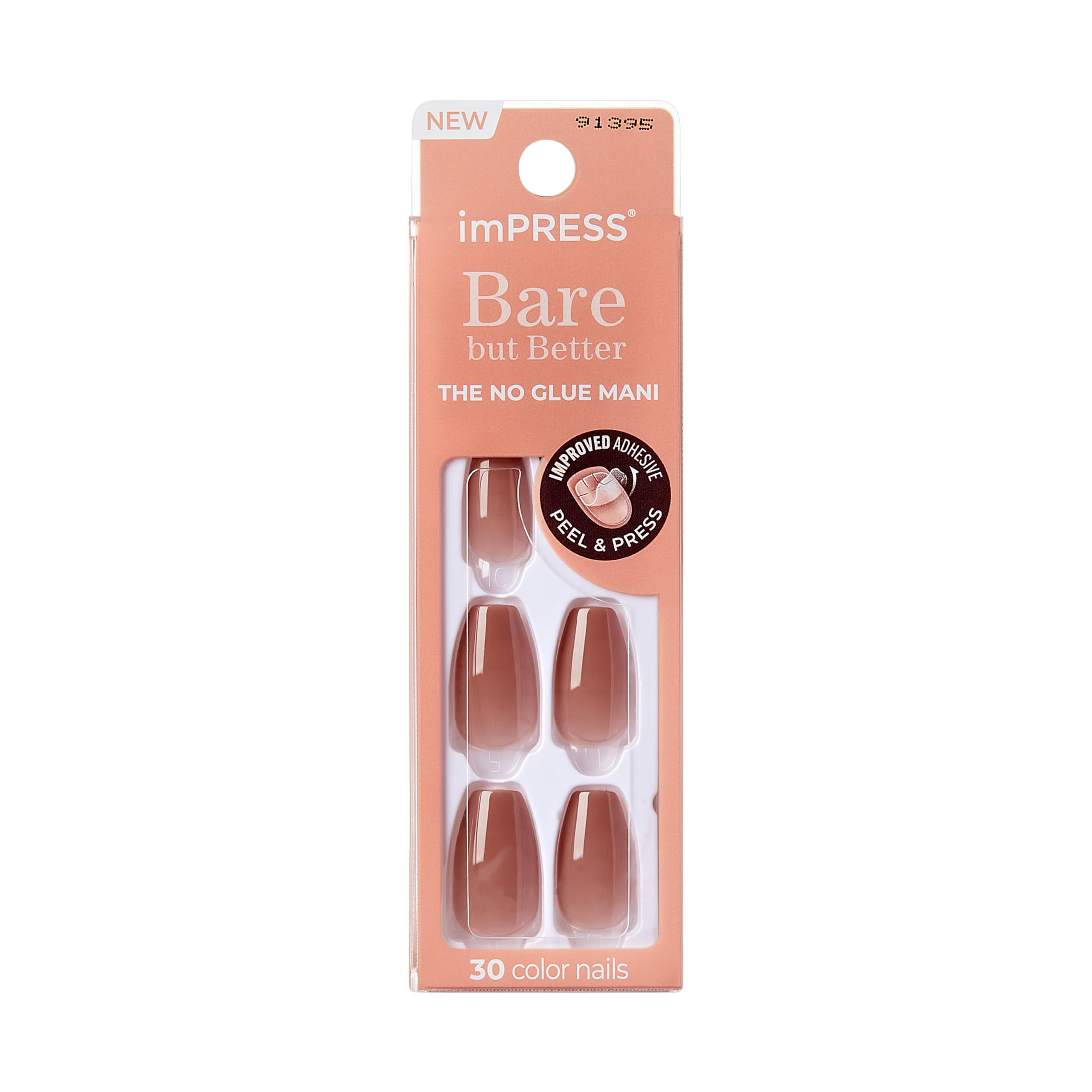 KISS imPRESS No Glue Mani Press-On Nails, Color, 'Flare', Medium Neutral, Medium Size, Coffin Shape, Includes 30 Nails, Prep Pad, Instructions Sheet, 1 Manicure Stick, 1 Mini File - Image 9