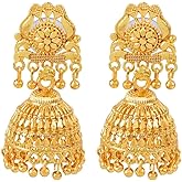 Efulgenz Gold Tone Indian Jewelry for Women Dubai Style Dangle Earrings Jhumka Jhumki Earring Set Indian Bridal Wedding Bollywood Fashion Jewelry