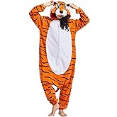 DELEY Unisex Tiger Costume Adult Onesie, One Piece Pajamas, Halloween Cosplay Costumes Homewear Jumpsuit
