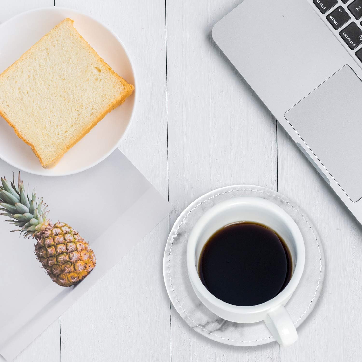 VEHHE PU Leather Coasters for Drinks, Marble Coasters with Holder, 6 Pack Round Cup Coasters Protect Furniture Away from Stain and Scratches, for Home or Bar Use, Housewarming Gift: Home & Kitchen