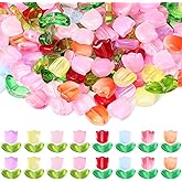 Huquary 320 Pcs Colorful Translucent Tulip Flower Beads Handcrafted Tulip Glass Spacer Bead Crystal Loose Glass Flower Beads for Jewelry Making Earring Bracelet DIY Craft Spring Summer Gifts